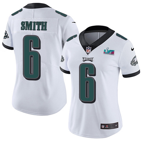 Eagles #6 DeVonta Smith White Super Bowl LVII Patch Women's Stitched Vapor Untouchable Limited Jersey