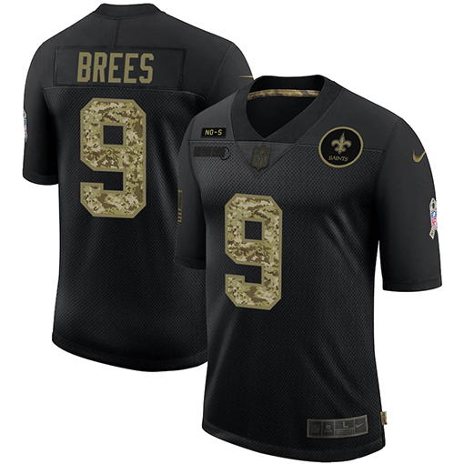 New Orleans Saints #9 Drew Brees Men's 2020 Salute To Service Camo Limited Jersey Black