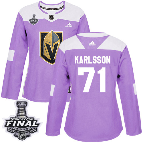 Adidas Golden Vegas Golden Knights #71 William Karlsson Purple Authentic Fights Cancer 2018 Stanley Cup Final Women's Stitched Jersey Womens