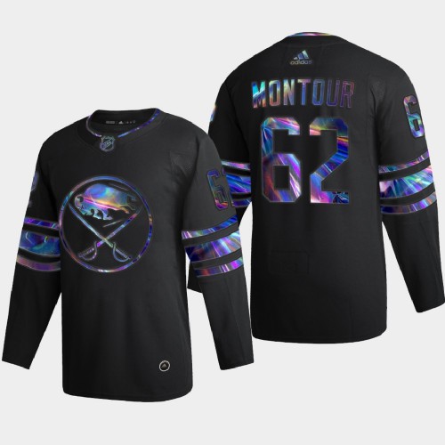 Buffalo Buffalo Sabres #62 Brandon Montour Men's Iridescent Holographic Collection Jersey - Black Men's