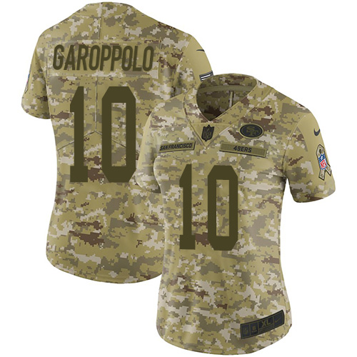 49ers #10 Jimmy Garoppolo Camo Women's Stitched Limited 2018 Salute To Service Jersey