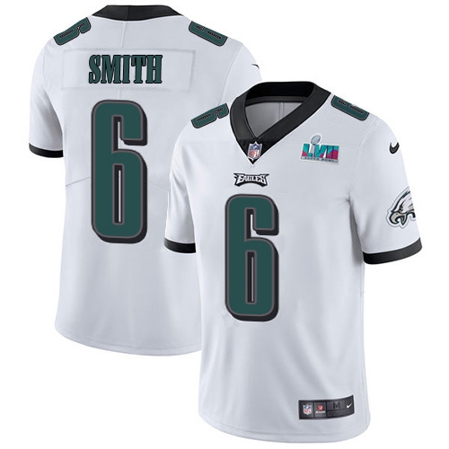 Eagles #6 DeVonta Smith White Super Bowl LVII Patch Youth Stitched Vapor Untouchable Limited Jersey