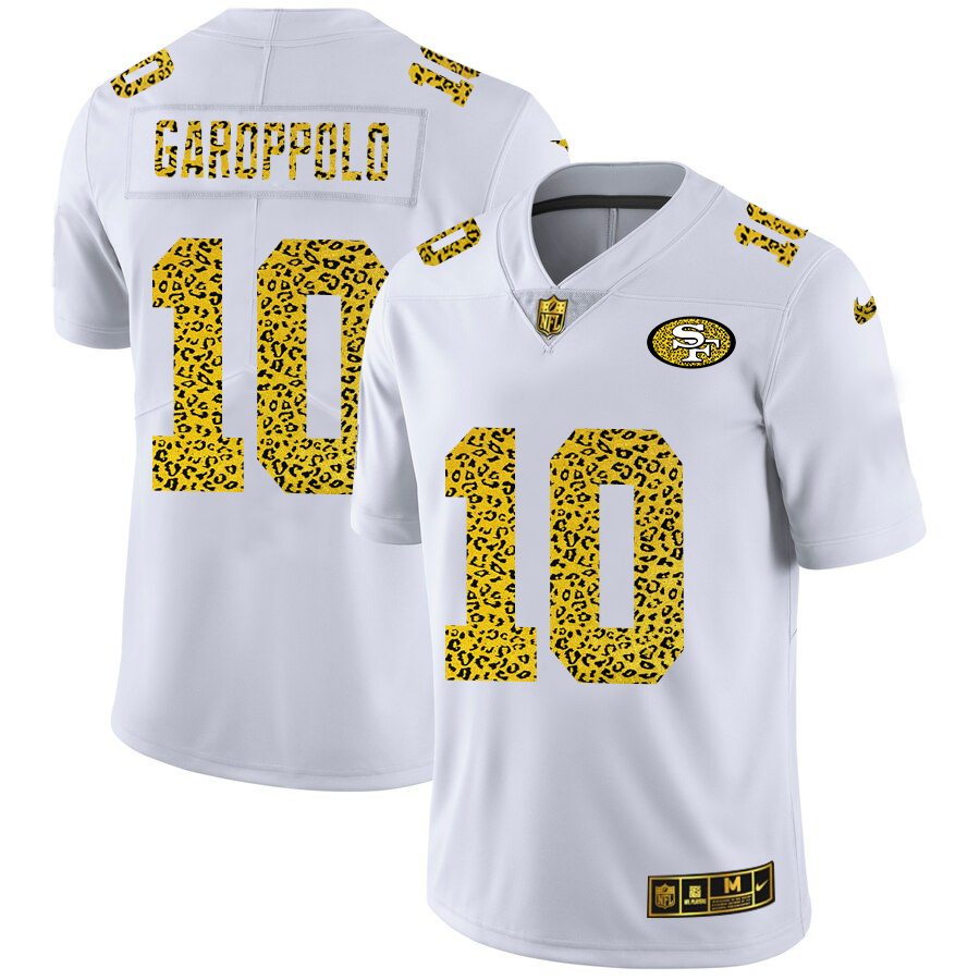 San Francisco 49ers #10 Jimmy Garoppolo Men's Flocked Leopard Print Vapor Limited Jersey White
