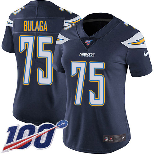 Los Angeles Chargers #75 Bryan Bulaga Navy Blue Team Color Women's Stitched 100th Season Vapor Untouchable Limited Jersey Womens