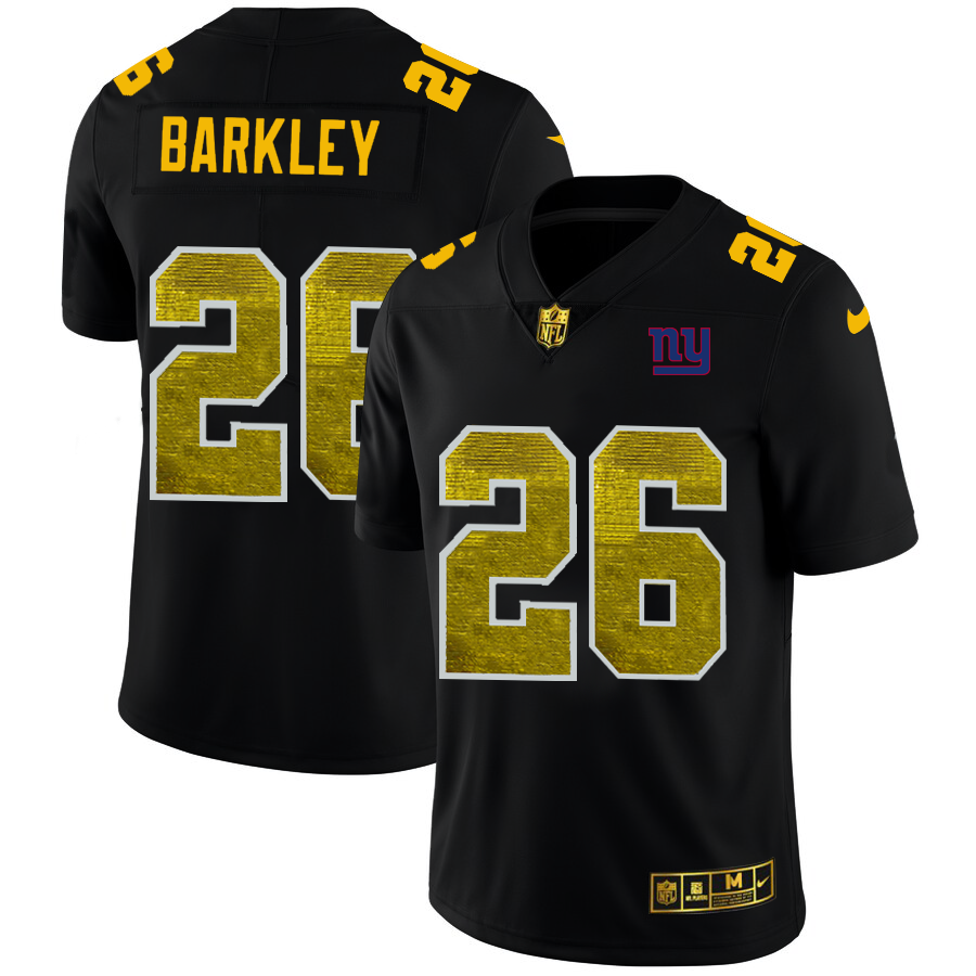 New York Giants #26 Saquon Barkley Men's Black Golden Sequin Vapor Limited Jersey