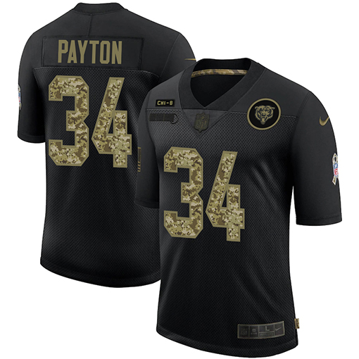 Chicago Bears #34 Walter Payton Men's 2020 Salute To Service Camo Limited Jersey Black