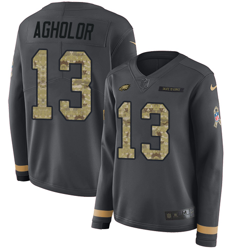 Philadelphia Eagles #13 Nelson Agholor Anthracite Salute to Service Women's Stitched Limited Therma Long Sleeve Jersey Womens