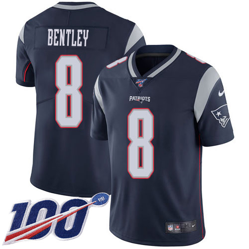 Patriots #8 Ja'Whaun Bentley Navy Blue Team Color Youth Stitched 100th Season Vapor Limited Jersey