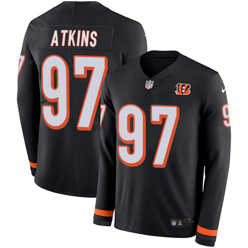 Cincinnati Bengals #97 Geno Atkins Black Team Color Men's Stitched Limited Therma Long Sleeve Jersey Men's