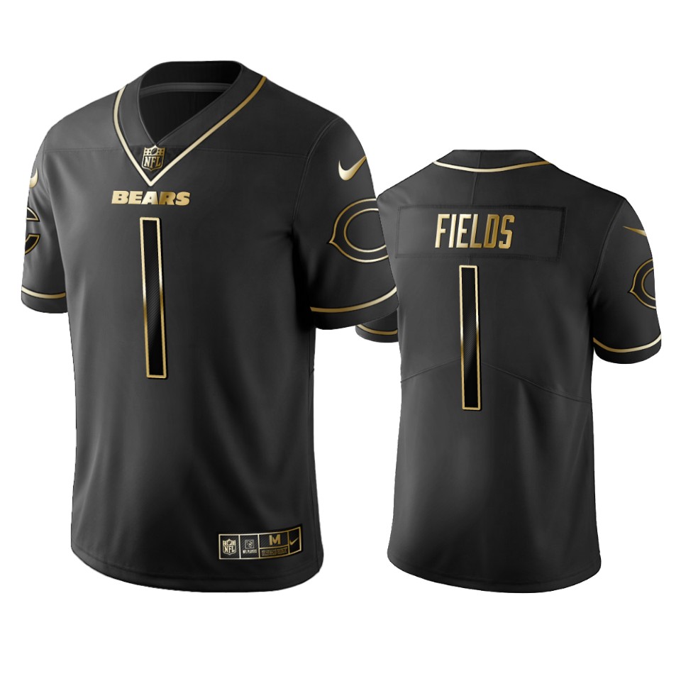 Chicago Bears #1 Justin Fields Men's Black Golden Limited 100 Jersey