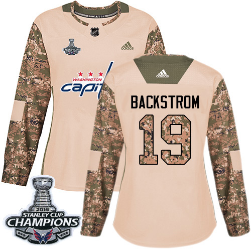 Adidas Washington Capitals #19 Nicklas Backstrom Camo Authentic 2017 Veterans Day Stanley Cup Final Champions Women's Stitched Jersey Womens