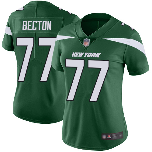 New York Jets #77 Mekhi Becton Green Team Color Women's Stitched Vapor Untouchable Limited Jersey Womens