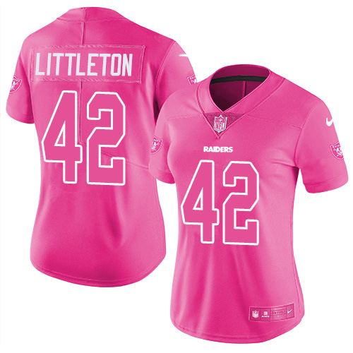 Las Vegas Raiders #42 Cory Littleton Pink Women's Stitched Limited Rush Fashion Jersey Womens