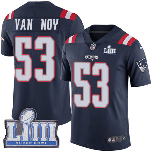 New England Patriots #53 Kyle Van Noy Navy Blue Super Bowl LIII Bound Men's Stitched Limited Rush Jersey Men's