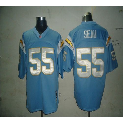 Mitchell And Ness Los Angeles Chargers #55 Junior Seau Light Blue Stitched Jersey Men's