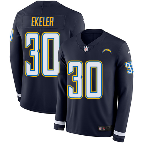 Chargers #30 Austin Ekeler Navy Blue Team Color Men's Stitched Limited Therma Long Sleeve Jersey
