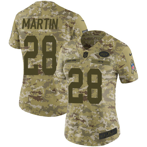 Jets #28 Curtis Martin Camo Women's Stitched Limited 2018 Salute To Service Jersey