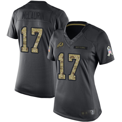 Commanders #17 Terry McLaurin Black Women's Stitched Limited 2016 Salute To Service Jersey