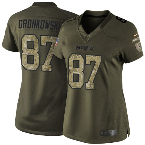 New England Patriots #87 Rob Gronkowski Green Women's Stitched Limited 2015 Salute to Service Jersey Womens