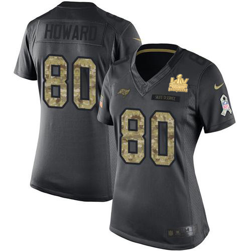 Tampa Bay Buccaneers #80 O. J. Howard Black Women's Super Bowl LV Champions Patch Stitched Limited 2016 Salute to Service Jersey Womens