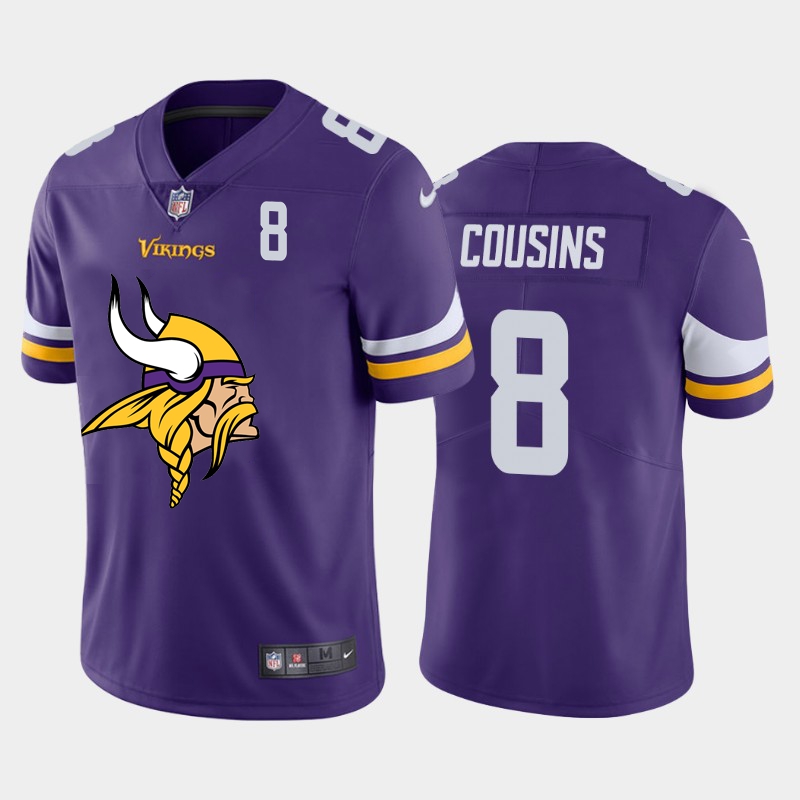 Minnesota Vikings #8 Kirk Cousins Purple Men's Big Team Logo Player Vapor Limited Jersey