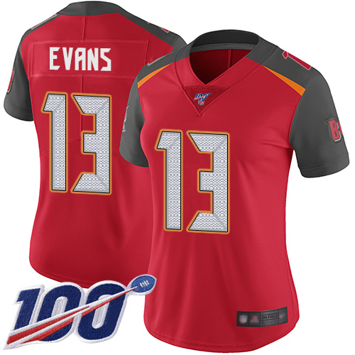 Buccaneers #13 Mike Evans Red Team Color Women's Stitched 100th Season Vapor Limited Jersey