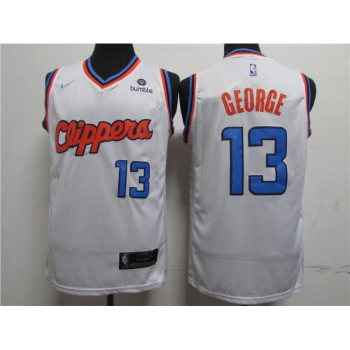 Los Angeles Clippers #13 Paul George White 2019-20 City Edition Swingman Jersey Mens