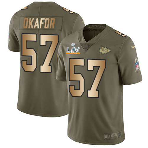 Kansas City Chiefs #57 Alex Okafor Olive/Gold Men's Super Bowl LV Bound Stitched Limited 2017 Salute To Service Jersey Men's