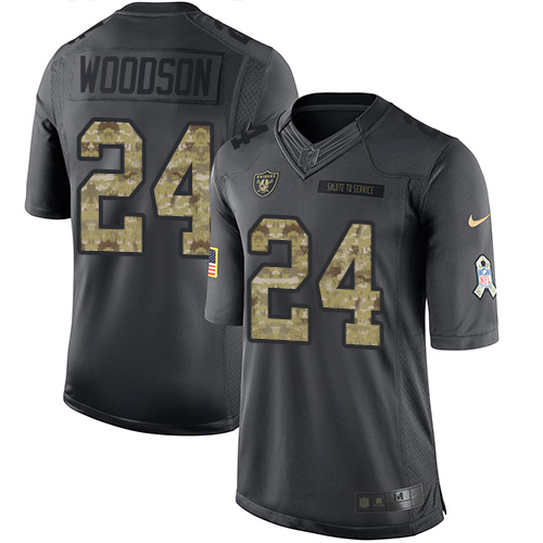 Raiders #24 Charles Woodson Black Men's Stitched Limited 2016 Salute To Service Jersey