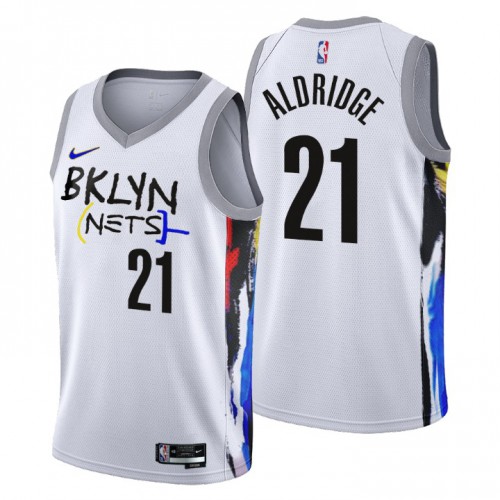 Brooklyn Nets #21 LaMarcus Aldridge Mens 2022-23 City Edition Jersey - Cherry Blossom White Mens