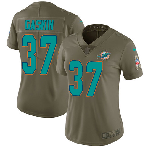 Miami Dolphins #37 Myles Gaskin Olive Women's Stitched Limited 2017 Salute To Service Jersey Womens