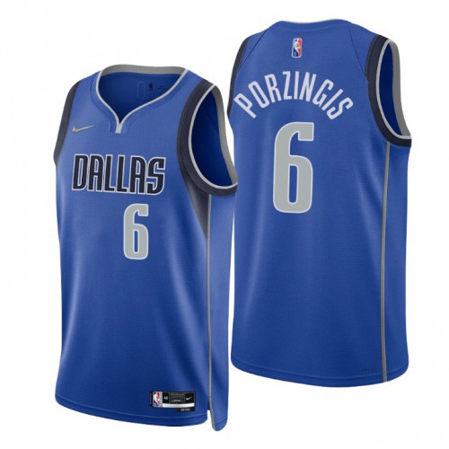 Dallas Mavericks #6 Kristaps Porzingis Blue Mens 2021-22 75th Anniversary Diamond Swingman Jersey - Icon Edition Mens