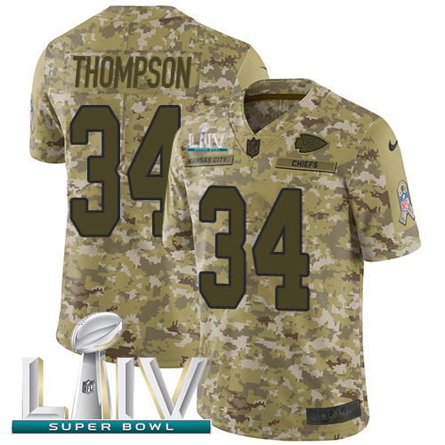 Kansas City Chiefs #34 Darwin Thompson Camo Super Bowl LIV 2020 Men's Stitched Limited 2018 Salute To Service Jersey Men's