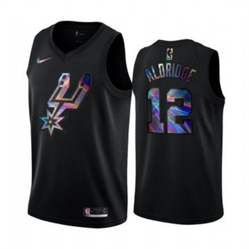 San Antonio Spurs #12 LaMarcus Aldridge Mens Iridescent Holographic Collection Jersey - Black Mens