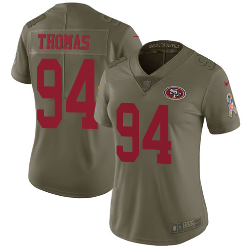 San Francisco 49ers #94 Solomon Thomas Olive Women's Stitched Limited 2017 Salute to Service Jersey Womens