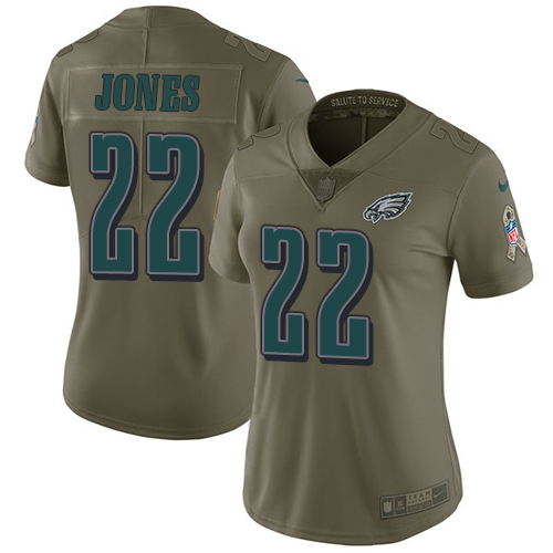 Philadelphia Eagles #22 Sidney Jones Olive Women's Stitched Limited 2017 Salute to Service Jersey Womens