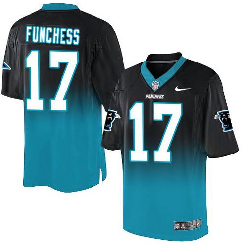 Carolina Panthers #17 Devin Funchess Black/Blue Men's Stitched Elite Fadeaway Fashion Jersey Men's