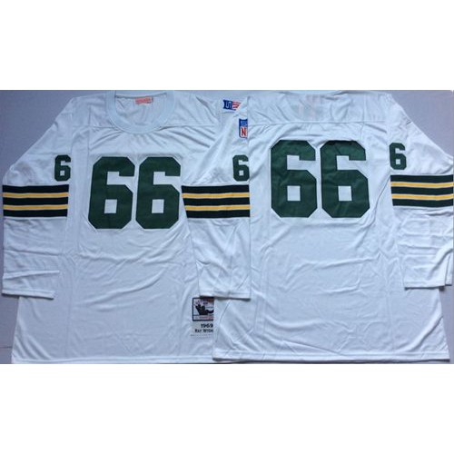 Mitchell And Ness 1969 Green Bay Packers #66 Ray Nitschke White Throwback Stitched Jersey Men's
