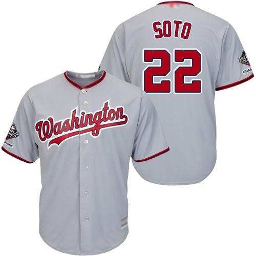 Washington Nationals #22 Juan Soto Grey New Cool Base 2019 World Series Champions Stitched Jersey Men's