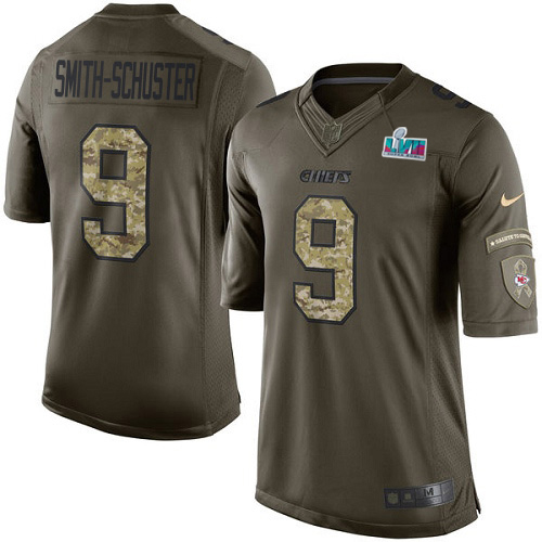Chiefs #9 JuJu Smith-Schuster Green Super Bowl LVII Patch Youth Stitched Limited 2015 Salute To Service Jersey