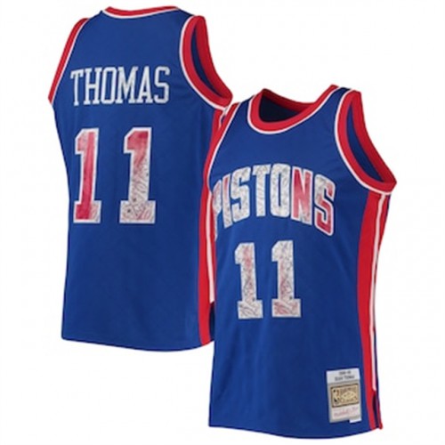 Detroit Pistons #11 Isiah Thomas Mitchell & Ness 1996-97 Hardwood Classics 75th Anniversary Diamond Swingman Jersey - Blue Mens