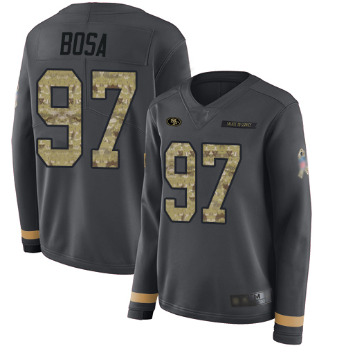 49ers #97 Nick Bosa Anthracite Salute To Service Women's Stitched Limited Therma Long Sleeve Jersey