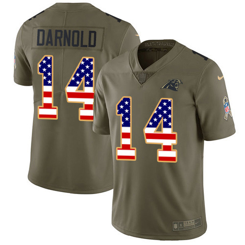 Panthers #14 Sam Darnold Olive/USA Flag Men's Stitched Limited 2017 Salute To Service Jersey