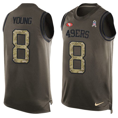 49ers #8 Steve Young Green Men's Stitched Limited Salute To Service Tank Top Jersey