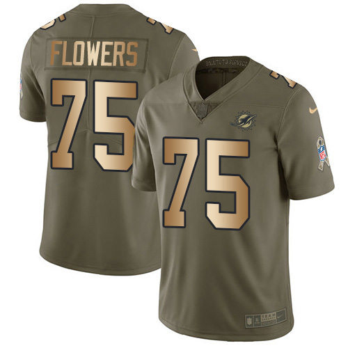 Miami Dolphins #75 Ereck Flowers Olive/Gold Men's Stitched Limited 2017 Salute To Service Jersey Men's