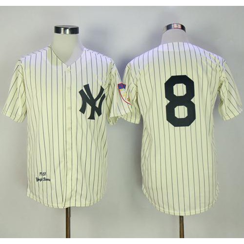 Mitchell And Ness 1951 New York Yankees #8 Yogi Berra Cream Throwback Stitched Jersey Men's