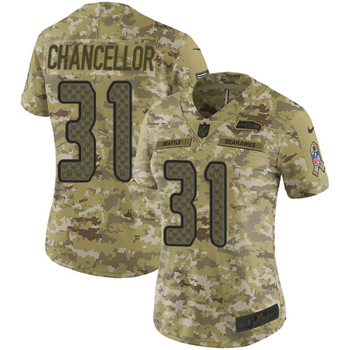 Seattle Seahawks #31 Kam Chancellor Camo Women's Stitched Limited 2018 Salute to Service Jersey Womens