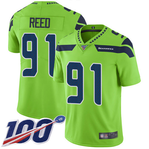 Seattle Seahawks #91 Jarran Reed Green Youth Stitched Limited Rush 100th Season Jersey Youth