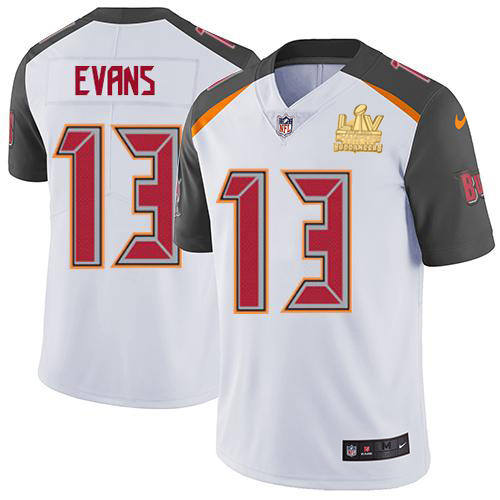 Buccaneers #13 Mike Evans White Men's Super Bowl LV Champions Patch Stitched Vapor Untouchable Limited Jersey