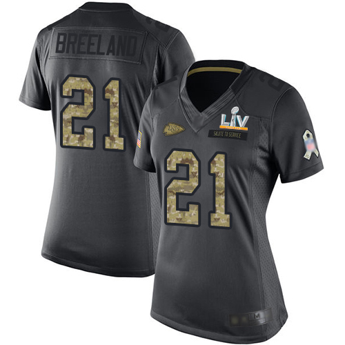 Kansas City Chiefs #21 Bashaud Breeland Black Women's Super Bowl LV Bound Stitched Limited 2016 Salute to Service Jersey Womens